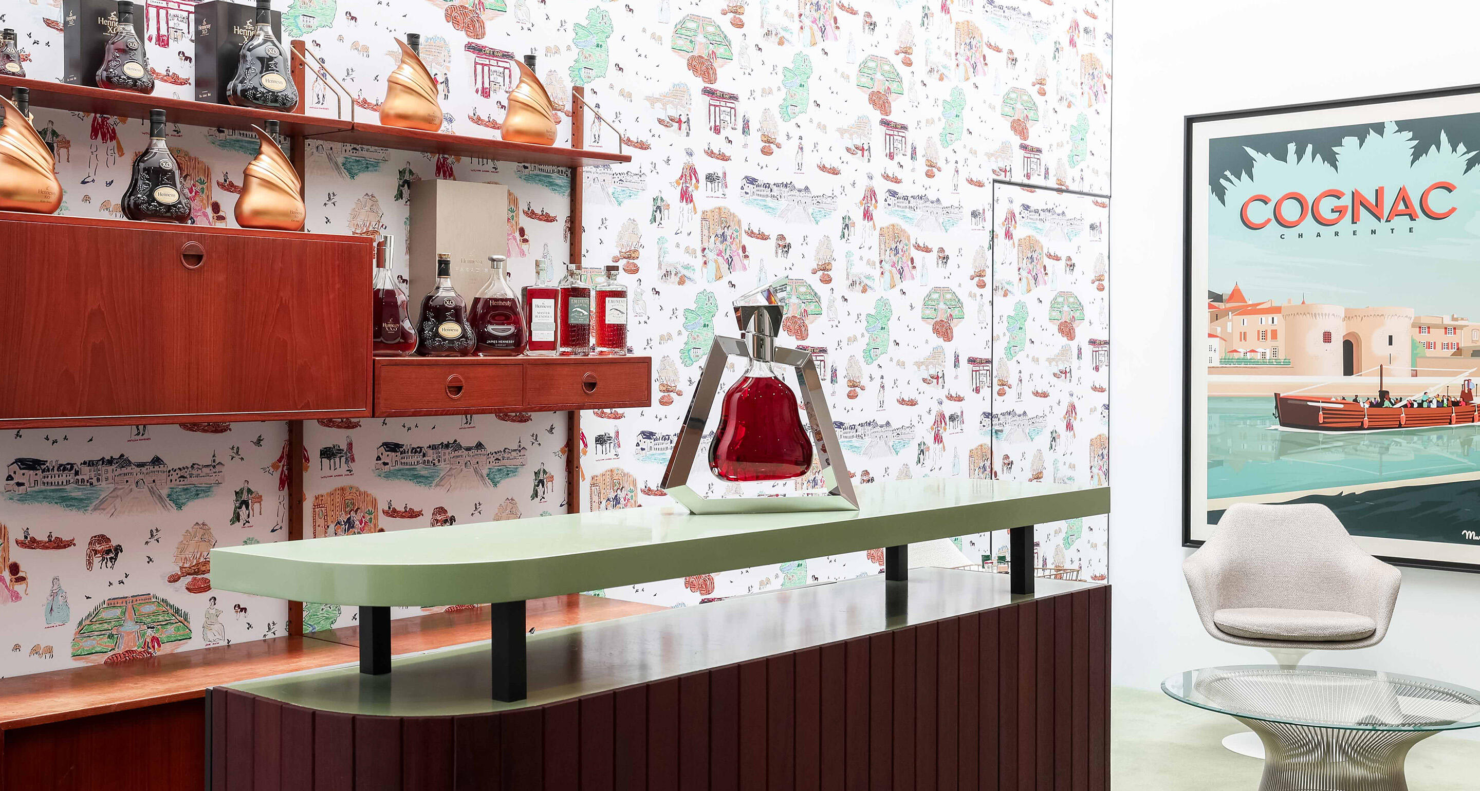 The Bar at the Hennessy Boutique, with different Hennessy cognac bottles on the back bar