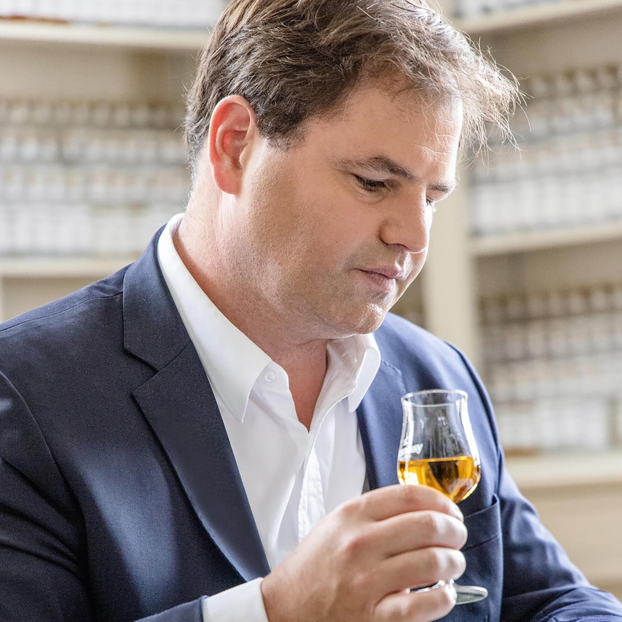 Our Master Blender Renaud Fillioux de Gironde tasting an eaux-de-vie in the Grand Tasting Bureau